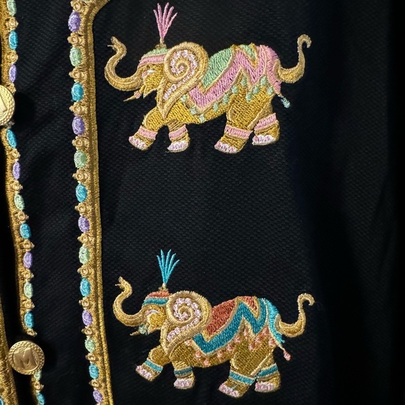 VTG Bob Mackie Wearable Art Colorful Embroidered Elephant Jacket Cotton Oversizd - Picture 5 of 15